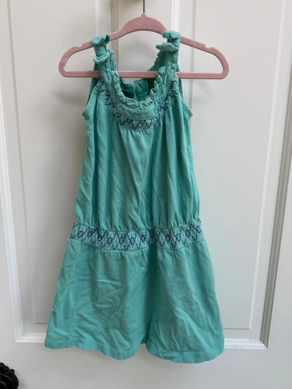Gymboree Girls 4 Teal Green Ruffled Tank Dress with Embroidered Waist